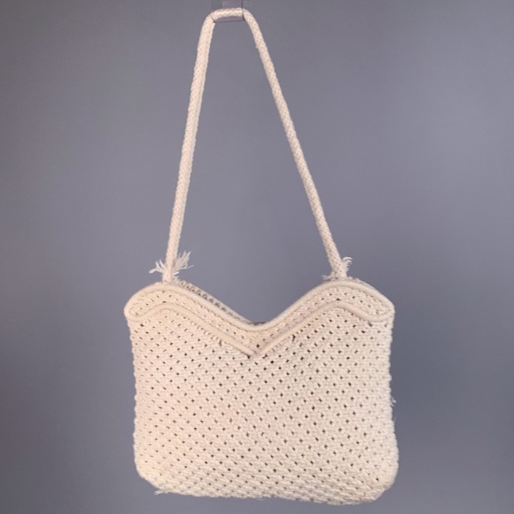 Vintage 70s Macrame Knit Large Bag Tote Purse - Picture 2 of 7